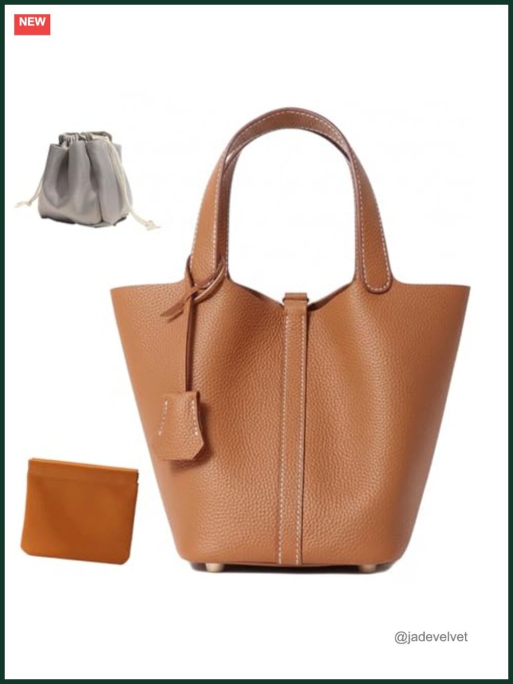 Genuine Leather Bucket Bag Top-Handle Satchel Handbag with Lock